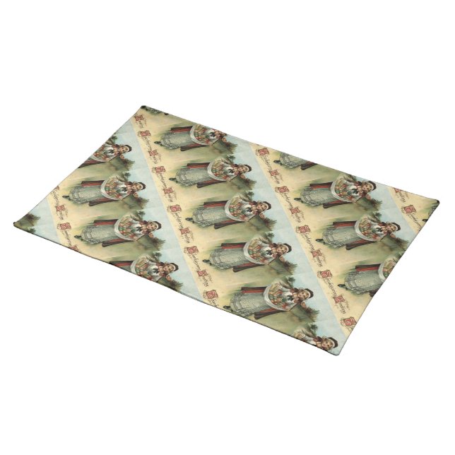 Pilgrim Woman Vintage Thanksgiving Cloth Placemat (On Table)