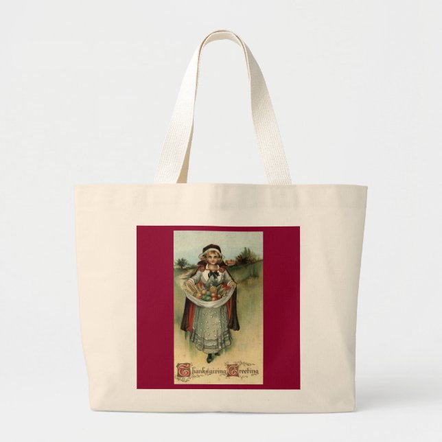 Pilgrim Woman Vintage Thanksgiving Tote Bag (Front)