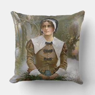 Pilgrim Young Woman Thanksgiving Accent Pillow