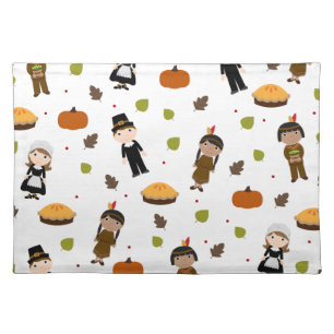 Pilgrims and Indians pattern - Thanksgiving Cloth Placemat