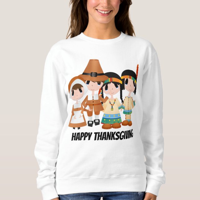 Pilgrims and Indians Thanksgiving Holiday Sweatshirt (Front)