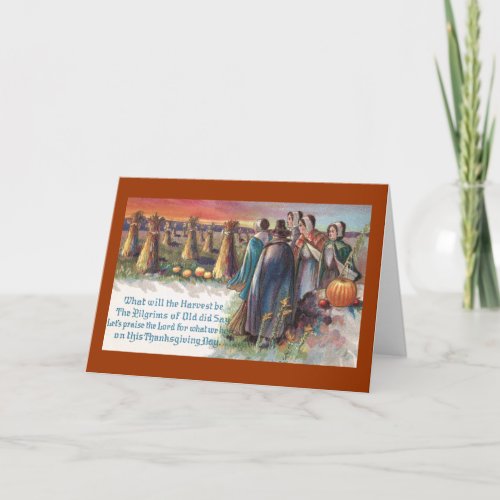 Pilgrims and Pumpkins Vintage Thanksgiving Holiday Card