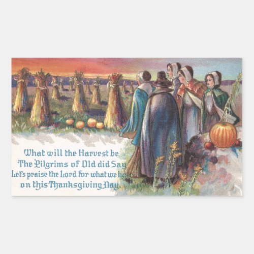 Pilgrims and Pumpkins Vintage Thanksgiving Rectangular Sticker