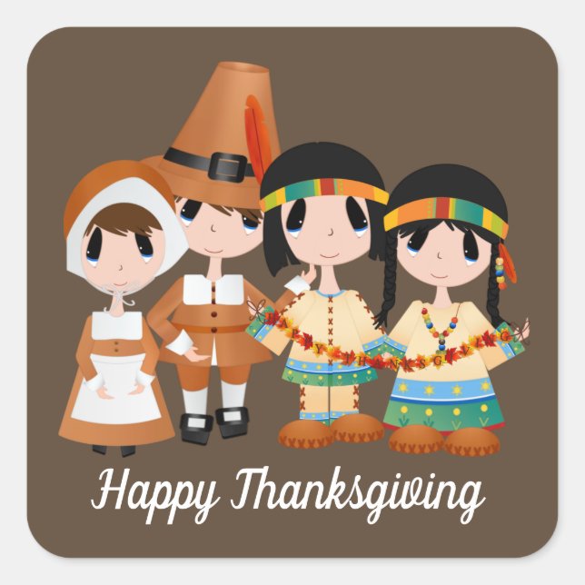 Pilgrims Indians Thanksgiving Holiday sticker (Front)
