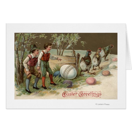 Pilgrims Pointing out Easter Eggs Cards (Front Horizontal)