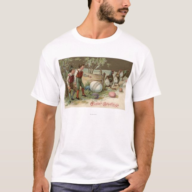 Pilgrims Pointing out Easter Eggs T-Shirt (Front)