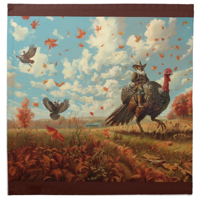 Pilgrims Ride Turkeys Cloth Napkin (Front)