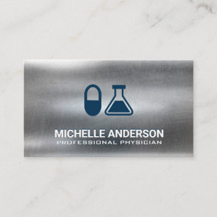 Pill and Beaker Pharmaceutical Logo Metal Business Card