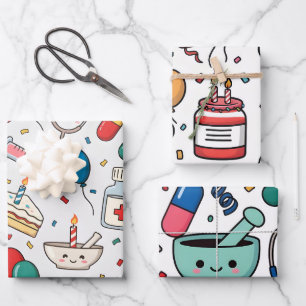 Pill Capsule Medicine Pharmacist Nurse Kawaii Gift Wrapping Paper Sheets