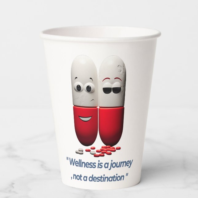 Pill Characters "Wellness is a Journey" Coffee Cup (Front)