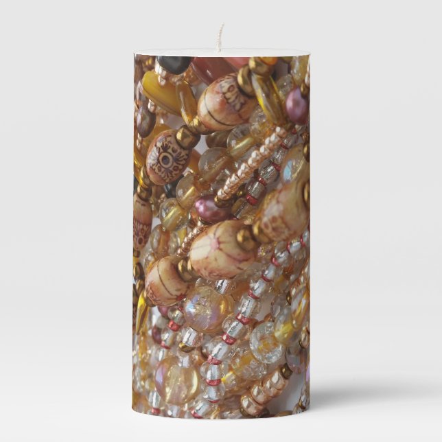 Pillar Candle, 3"x6"- Earth Tones Bead Print Pillar Candle (Front)