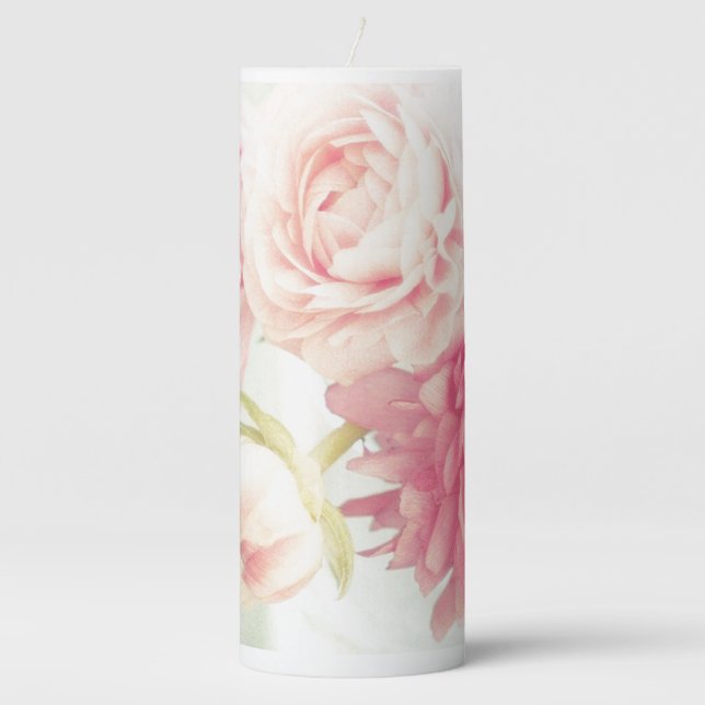 Pillar Candle 3x8-inch Peonies (Front)