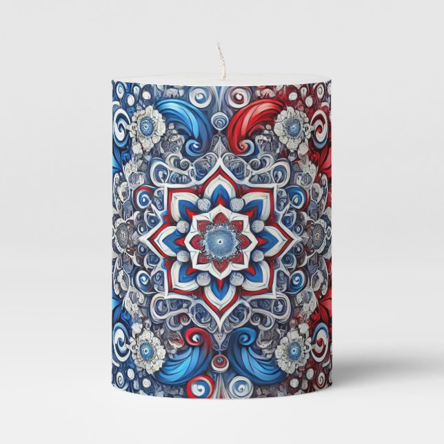 Pillar Candle Abstract design with French Colors (Front)