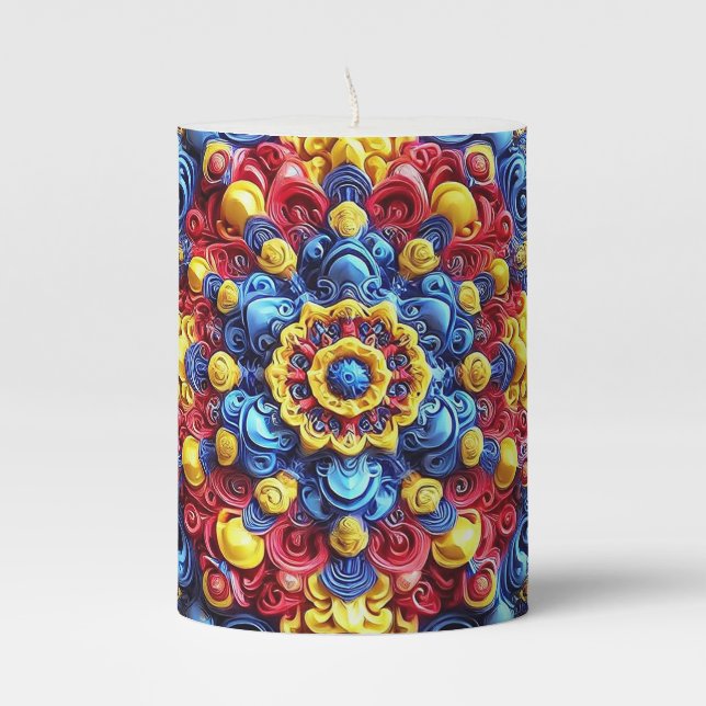 Pillar Candle Abstract design with Romanian Colors (Front)