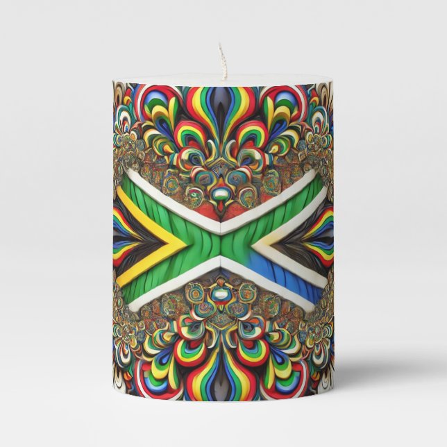 Pillar Candle Abstract design with South Africa (Front)