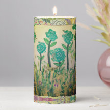 Pillar Candle - Aqua Flowers