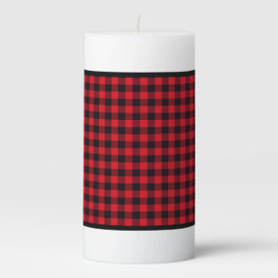 Pillar Candle-Christmas Red Black Buffalo Plaid Candle