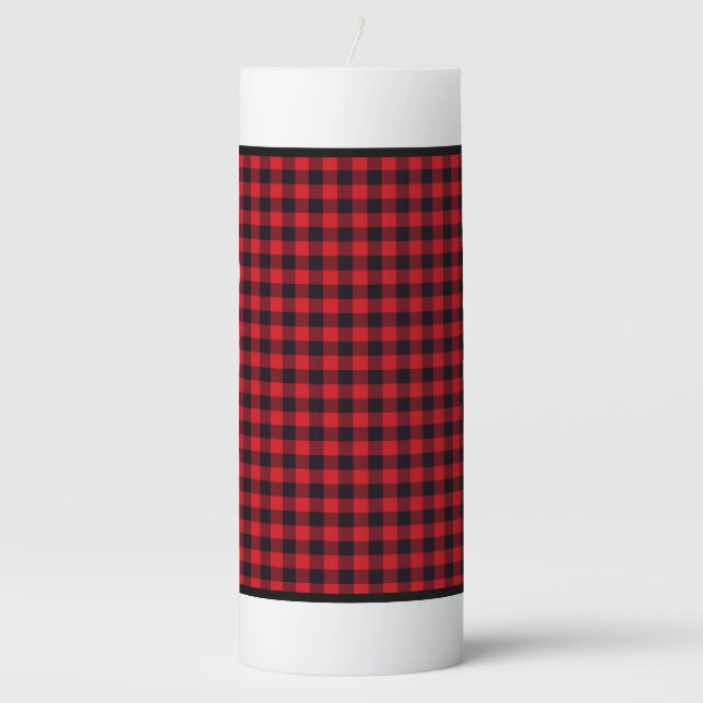Pillar Candle-Christmas Red Black Buffalo Plaid Pillar Candle (Front)