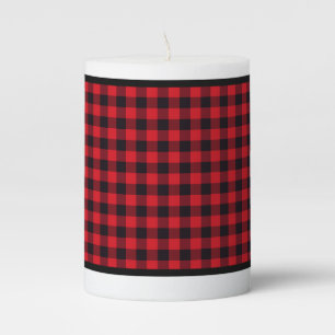 Pillar Candle-Christmas Red Black Buffalo Plaid Pillar Candle