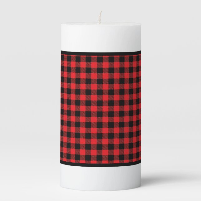 Pillar Candle-Christmas Red Black Buffalo Plaid Pillar Candle (Front)