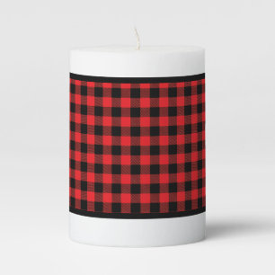 Pillar Candle-Christmas Red Black Buffalo Plaid Pillar Candle