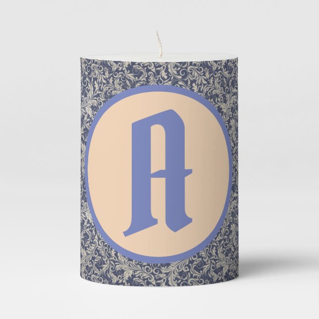 Pillar Candle CUSTOM INITIAL DAMASK DESIGN (Front)