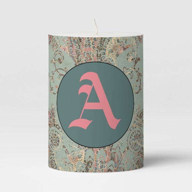Pillar Candle CUSTOM INITIAL INDIAN PRINT (Front)