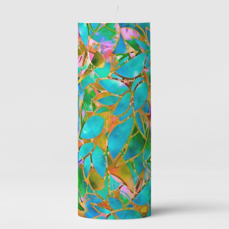 Pillar Candle Floral Abstract Stained Glass