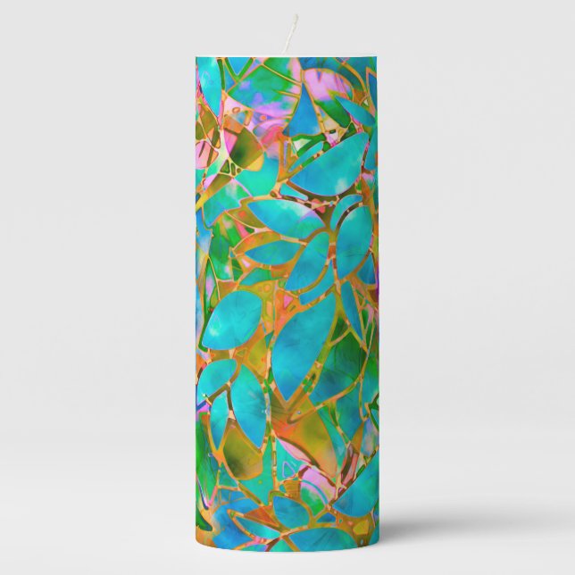 Pillar Candle Floral Abstract Stained Glass (Front)