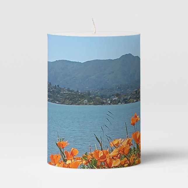 Pillar Candle Mt Tamalpais California Poppies  (Front)