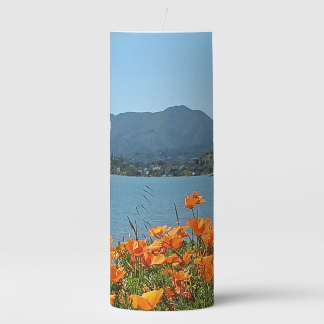 Pillar Candle Mt Tamalpais California Poppies (Front)
