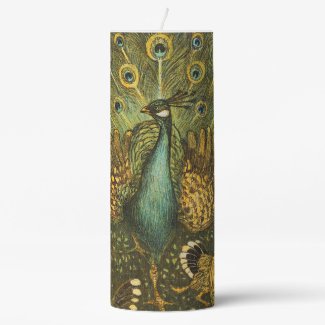 Pillar Candle Pauw met kippen, Theo van Hoytema