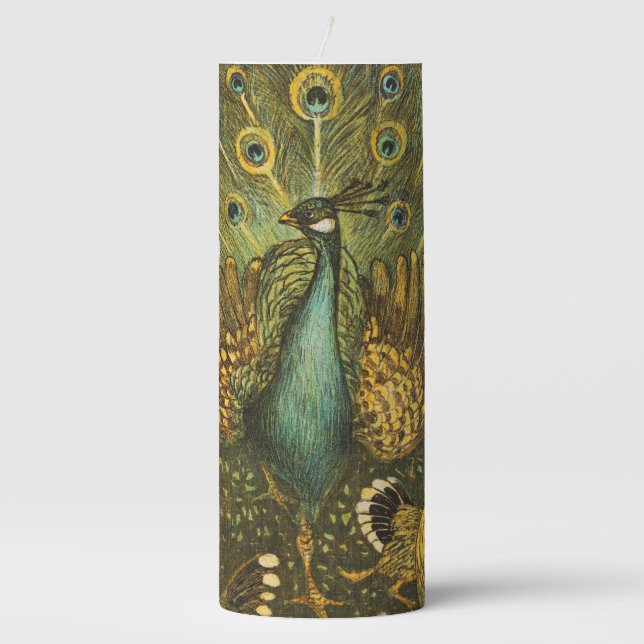 Pillar Candle Pauw met kippen, Theo van Hoytema (Front)