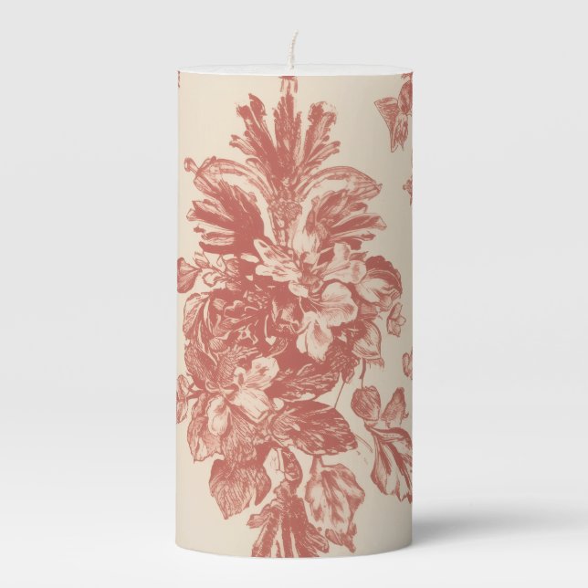 Pillar Candle Red Tapestry Deaign (Front)
