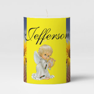 Pillar Candle Sunflower Floral Baby Angel Bear