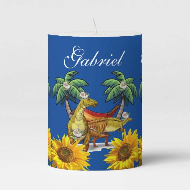 Pillar Candle Sunflower Floral Dinosaur (Front)
