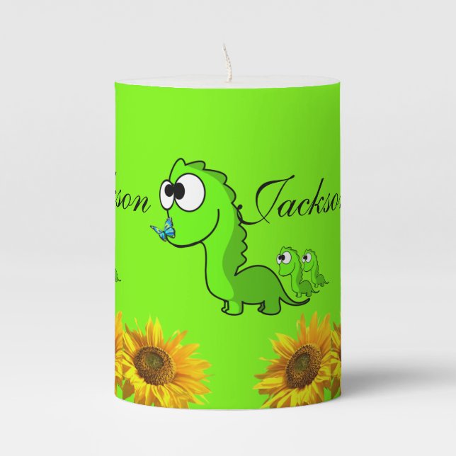 Pillar Candle Sunflower Floral Dinosaur (Front)