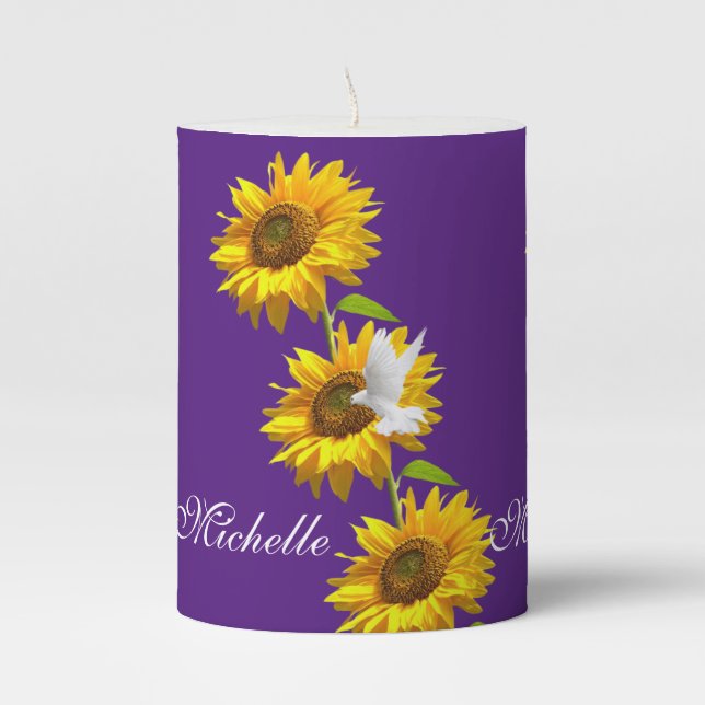 Pillar Candle Sunflower Floral Dove Purple (Front)