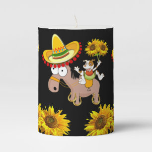 Pillar Candle Sunflower Floral Horse