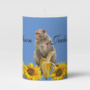 Pillar Candle Sunflower Floral Monkey