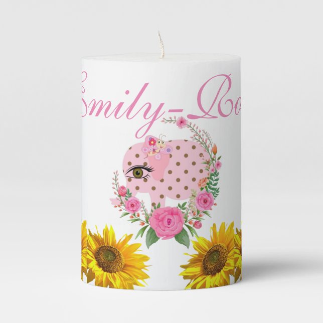 Pillar Candle Sunflower Floral Pink Elephant (Front)