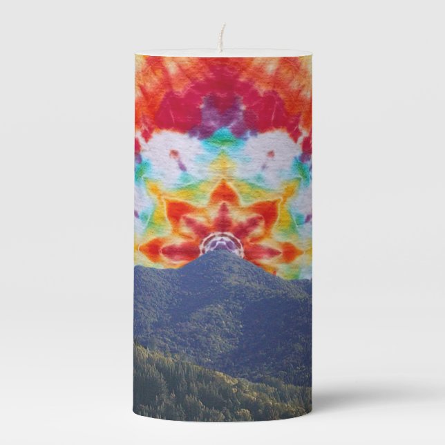 Pillar Candle Tie Dye Mt Tamalpais Sky (Front)