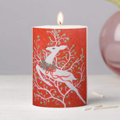 Pillar Candle Vintage Christmas Deer Pillar Candle