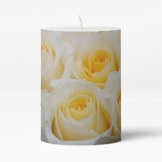 Pillar Candle White Roses 