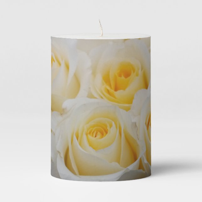 Pillar Candle White Roses  (Front)
