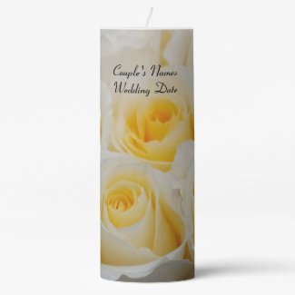 Pillar Candle White Roses (Option to Personalize)