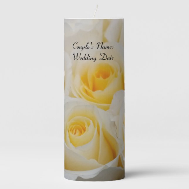Pillar Candle White Roses (Option to Personalize) (Front)