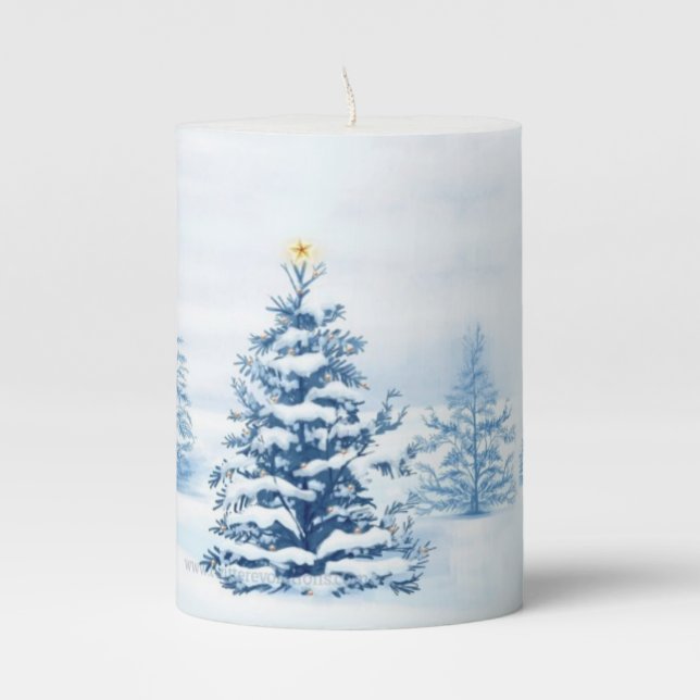 Pillar Candle- Winter Christmas Holiday Trees Pillar Candle (Front)