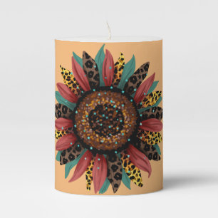 Pillar Candle With Fall Sunflower Design