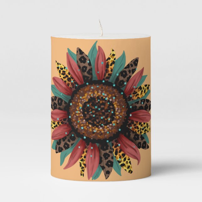 Pillar Candle With Fall Sunflower Design (Front)